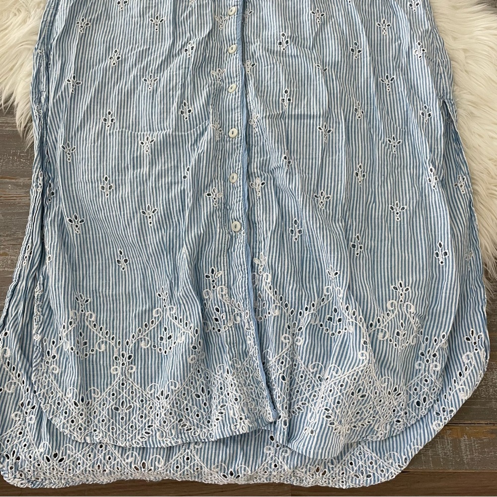 Anthropologie Cezzane Blue And White Striped Eyelet Dress - Picture 5 of 7